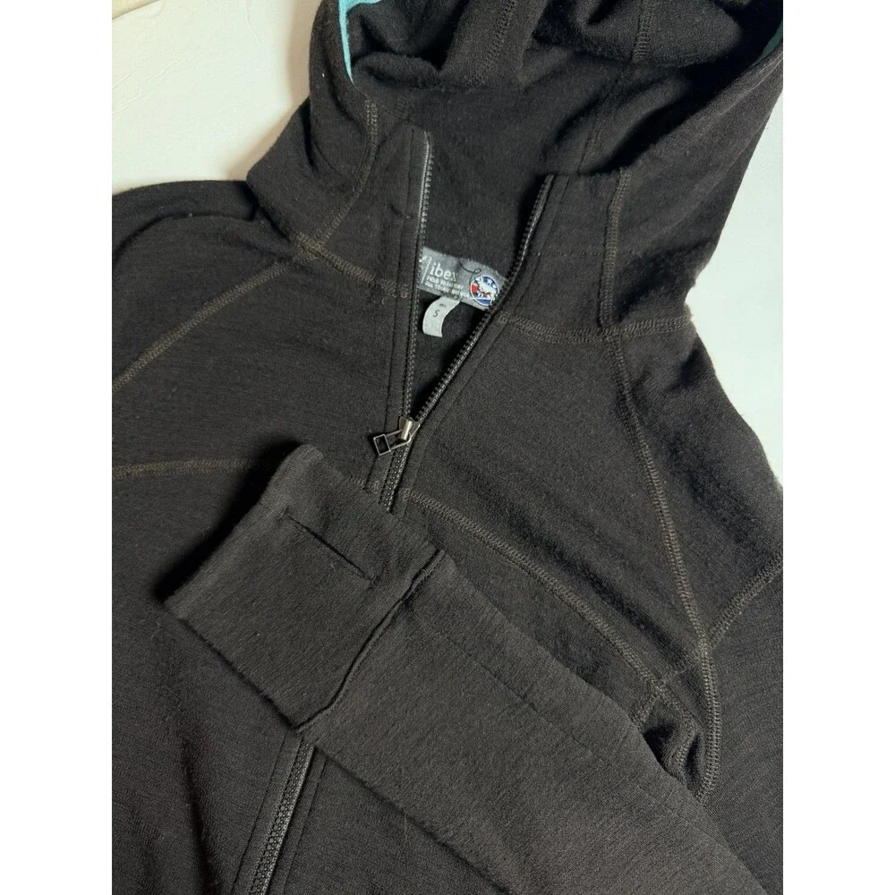 Ibex Women's Full Zip Hoodie Sweater Small Rambouillet Wool Brown Teal